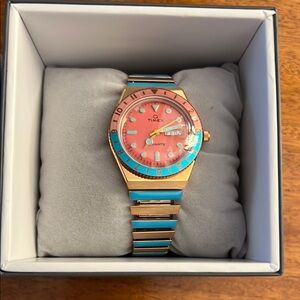Q Timex Malibu Coral and Aqua Watch